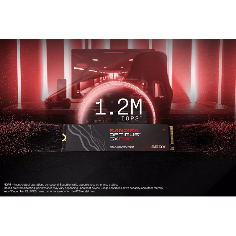 SanDisk 2TB M.2 NVMe PCIe 4.0 vidinis SSD - 7300 MB/s skaitymas, 6600 MB/s rašymas