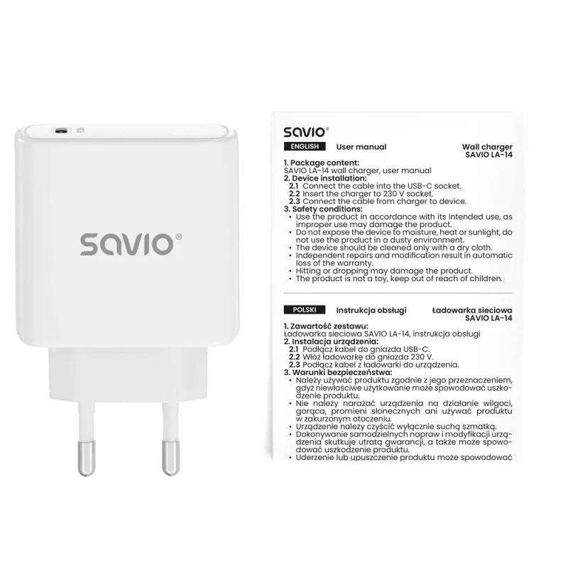 SAVIO LA-14 20W sieninis įkroviklis su Power Delivery 3.0