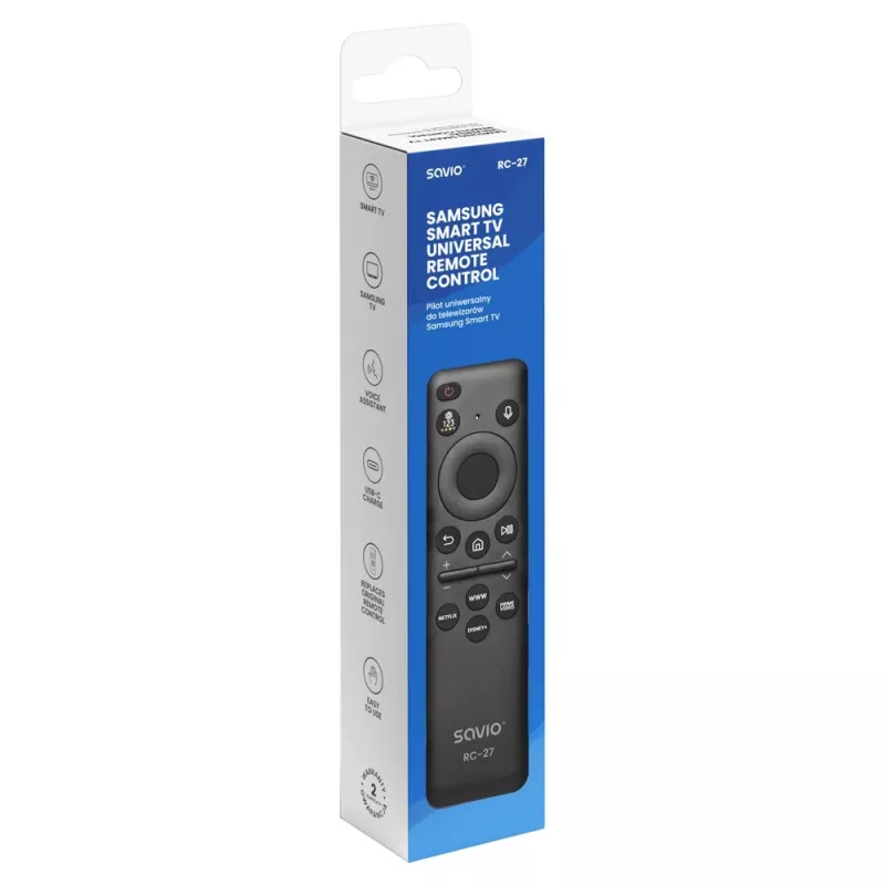 SAVIO RC-27 universalus nuotolinio valdymo pultas, skirtas Samsung Smart TV – juodas
