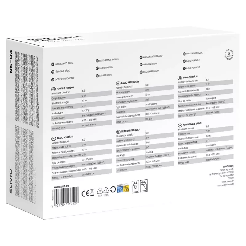 SAVIO RS-03 Nešiojamasis radijas FM/AM su MP3 USB/SD atkūrimu, Rožinis