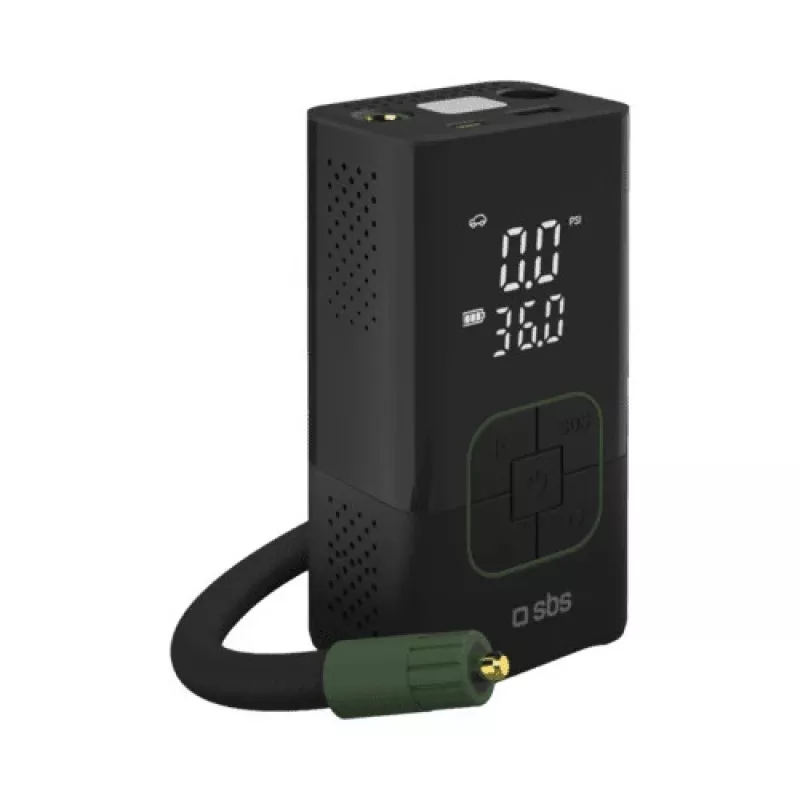 SBS nešiojamasis oro kompresorius su power bank, 3600mAh, juodas
