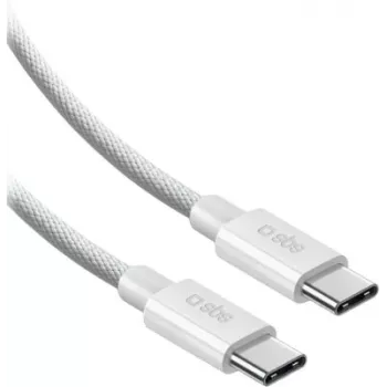 SBS USB-C į USB-C nailono pintas laidas 2m 100W baltas