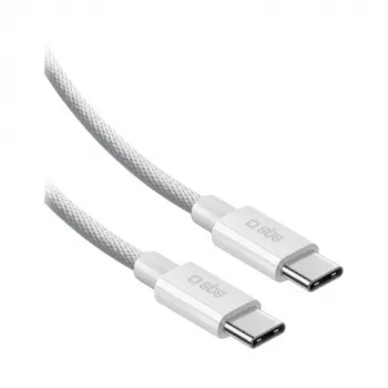 SBS USB-C į USB-C nailono pintas laidas 2m 100W baltas