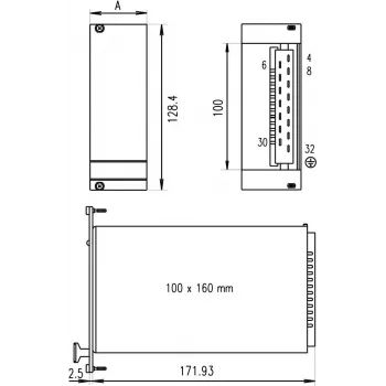 SCHROFF 21006945 3U 4HP aliuminis priekinis skydas, natūraliai anoduotas, 2,5 mm, 19 colių stelažams