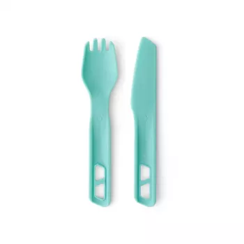 Sea To Summit Passage Cutlery Set Blue - 3 dalių stovyklavimo stalo įrankių rinkinys (šakutė, šaukštas, peilis) - stiklu armuotas nailonas - be BPA - tinkamas plauti indaplovėje - sudėtinė konstrukcija su mini karabinu