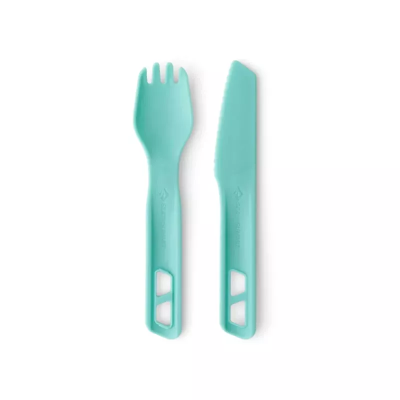 Sea To Summit Passage Cutlery Set Blue - 3 dalių stovyklavimo stalo įrankių rinkinys (šakutė, šaukštas, peilis) - stiklu armuotas nailonas - be BPA - tinkamas plauti indaplovėje - sudėtinė konstrukcija su mini karabinu