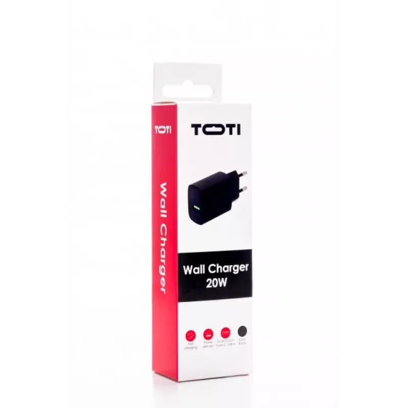 SEEK TOTI 20W Type-C + USB A sieninis greitasis įkroviklis, juodas