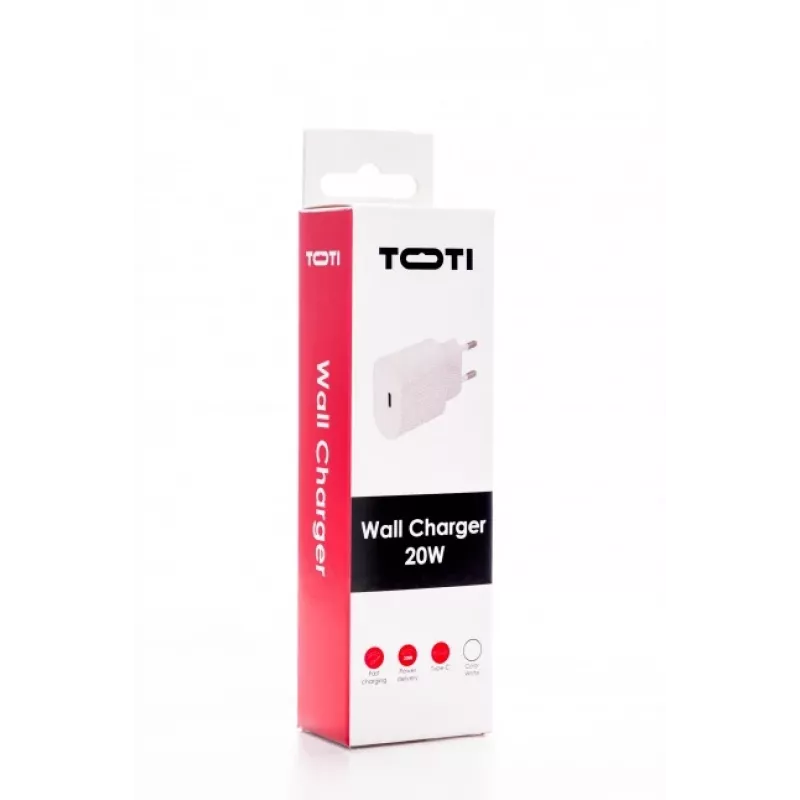 SEEK TOTI 20W USB-C PD nešiojamasis sieninis greitasis įkroviklis, baltas