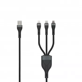 SEEK TOTI USB A į Micro USB / USB-C / Lightning 1,5m Pintas Laidas 2A (Ne-MFI) Juoda