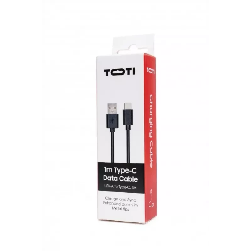 SEEK TOTI USB-A į Type-C, 1m PVC duomenų laidas 3A, juoda