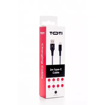 SEEK TOTI USB-A į USB-C pintas laidas 2m 2A, juoda/kosminė pilka