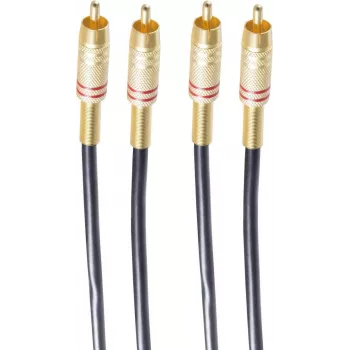 SHIVERPEAKS BASIC-S stereo garso kabelis 2x RCA male į 2x RCA male, 0,5 m, auksuoti, juodas BS40221