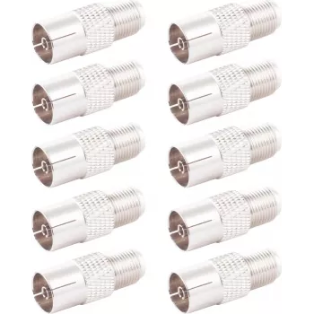 SHIVERPEAKS IEC į F tipo koaksialinis adapteris, 10 vnt. rinkinys, 75 omų, nikeliuotas žalvaris, moteriškas į moterišką BS85324-SET10