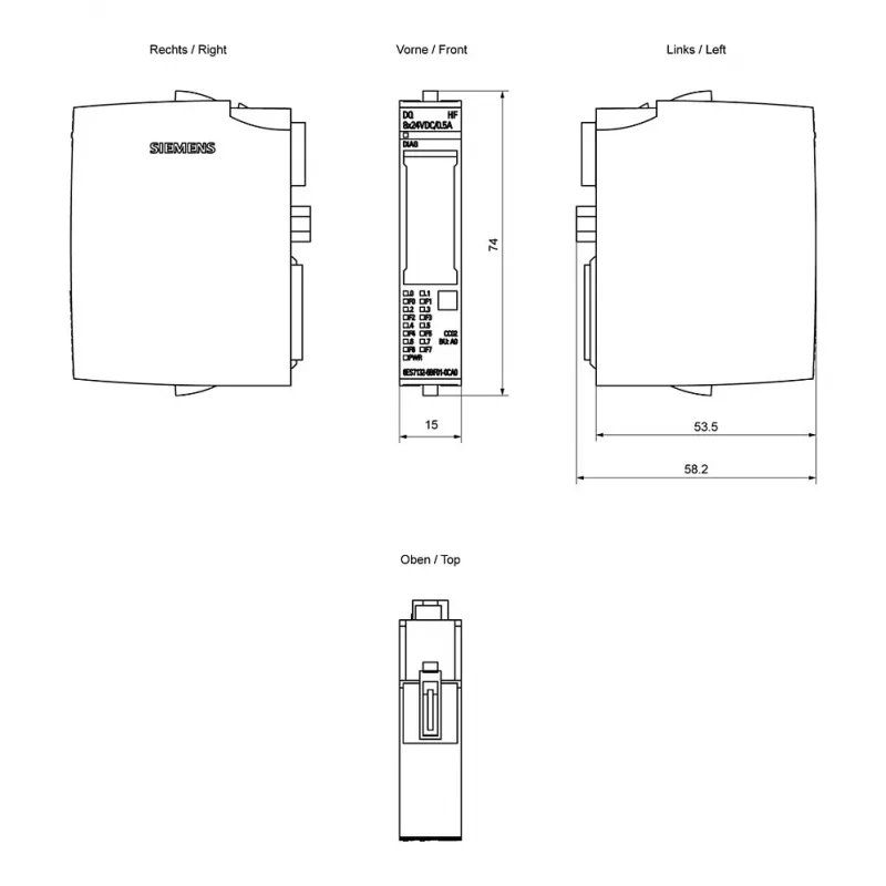 Siemens SIMATIC ET 200SP skaitmeninių išėjimų modulis DQ 8x24VDC 6ES7132-6BF01-0CA0