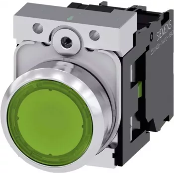 Siemens SIRIUS ACT 3SU1152-0AB40-1BA0 mygtukas, plokščias aktuatorius, žalias, metalinis blizgus priekinis žiedas, 22mm, 1NO, varžtiniai gnybtai, IP66/67/69K