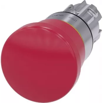 Siemens SIRIUS ACT avarinio sustabdymo mygtukas, grybo formos galvutė, atitraukiamas atleidimas, metalinis priekinis žiedas, raudonas, 22mm montavimas, 3SU1050-1HA20-0AA0