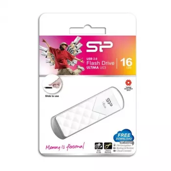Silicon Power 16GB USB 2.0 atmintukas, įtraukiamas be dangtelio, baltas