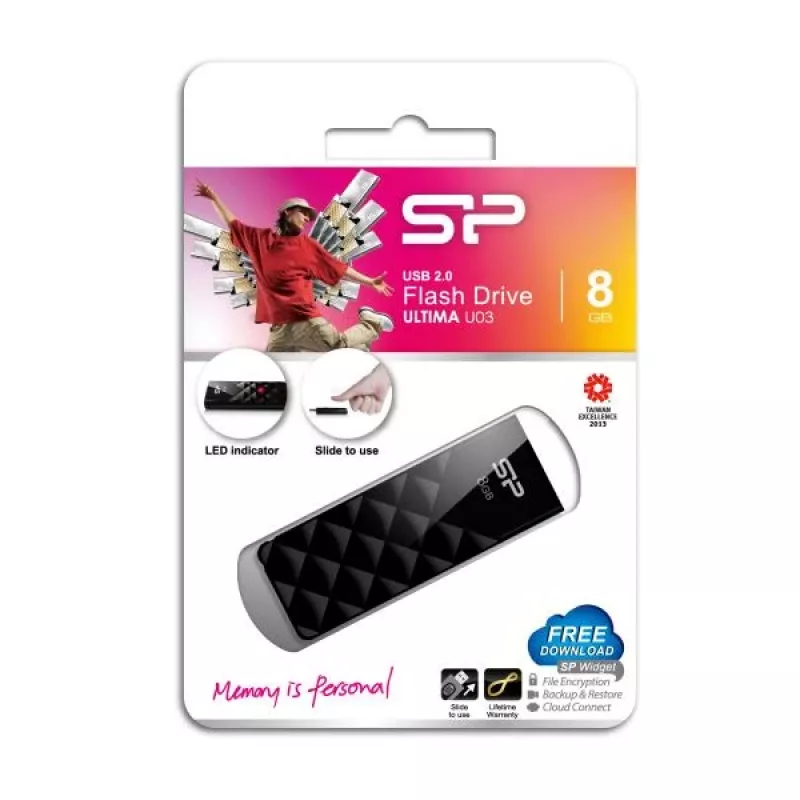 Silicon Power SP008GBUF2U03V1K 8GB USB 3.2 Gen 1 įtraukiama laikmena, juoda
