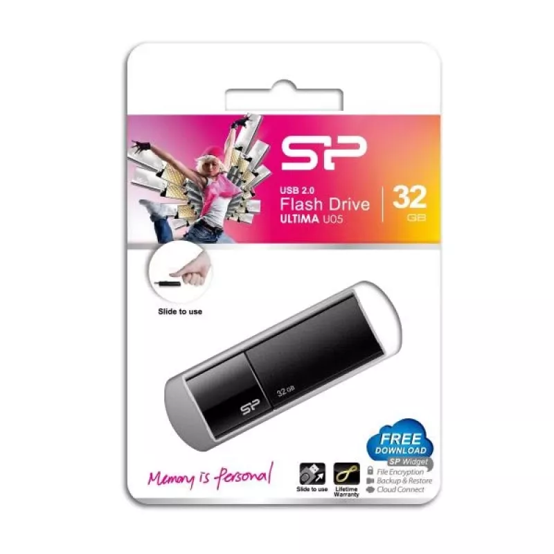 Silicon Power SP032GBUF2U05V1K 32GB USB 2.0 atmintukas - įtraukiamas be dangtelio dizainas, juoda