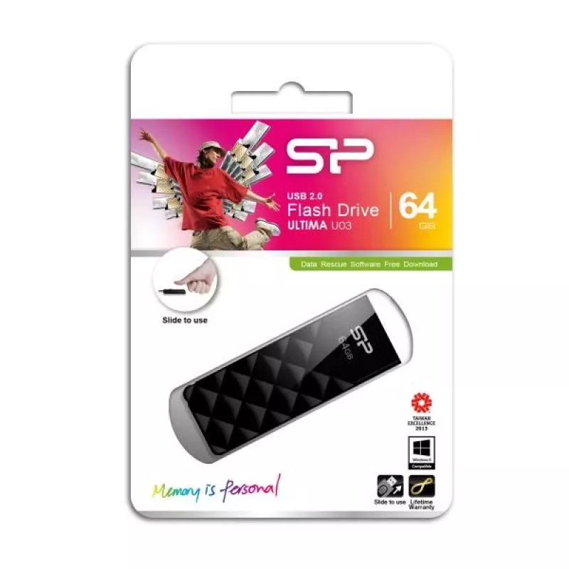 Silicon Power SP064GBUF2U03V1K Blaze B10 64GB USB 2.0 atmintukas, juodas, įtraukiamas