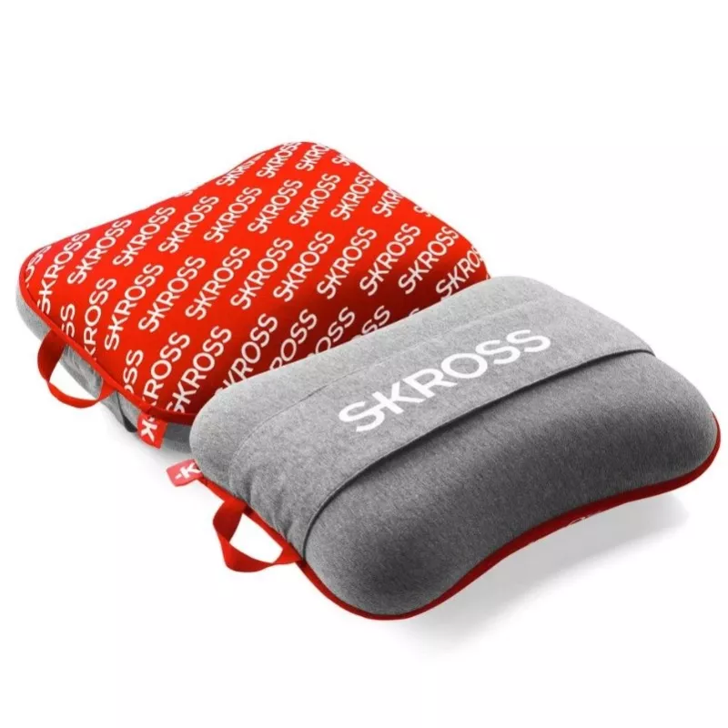 Skross Travel Pillow Red - Inflatable U-Shape Neck Pillow with Flocked PVC, Compact, Includes Storage Pouch