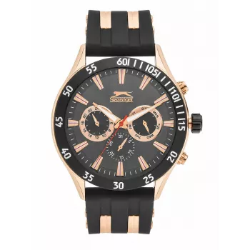 SLAZENGER MAN SL96076203 Vyriškas analoginis kvarcinis laikrodis 48mm mėlynas ciferblatas rudos odos dirželis