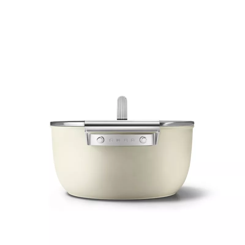 Smeg CSF2412CRM troškintuvas, 24 cm, keraminė neprideganti danga, nerūdijančio plieno rankena, matinė kreminė