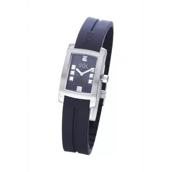 SOL Woman 10011/4 Quartz Analog Watch 23mm Stainless Steel Case Black Leather Strap