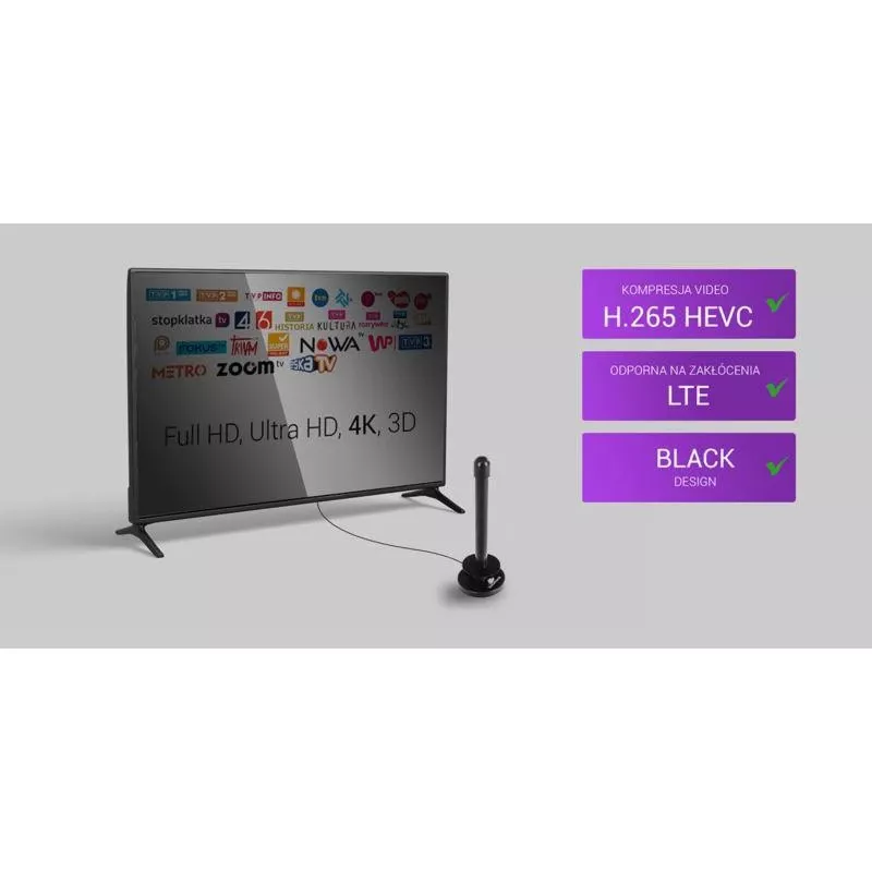 Spacetronik Hook TV DVB-T2 magnetinė antena su 28 dBi stiprintuvu ir 3 m laidu