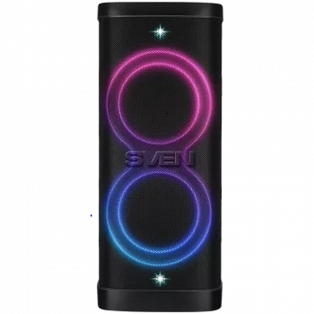 Garsiakalbis Party Box SVEN PS-1250, juodas (300W, TWS, IPx4, Bluetooth, FM, USB, microSD, LED ekranas, 13500mAh)