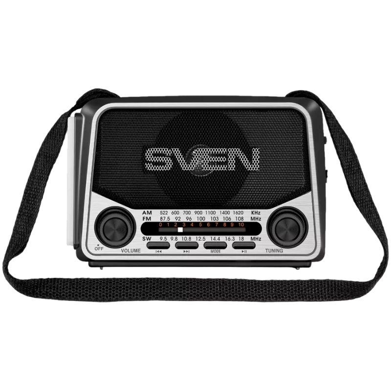 Garsiakalbis SVEN SRP-150, pilkas (3W, Bluetooth, FM/AM/SW, USB, microSD, žibintuvėlis, baterija)