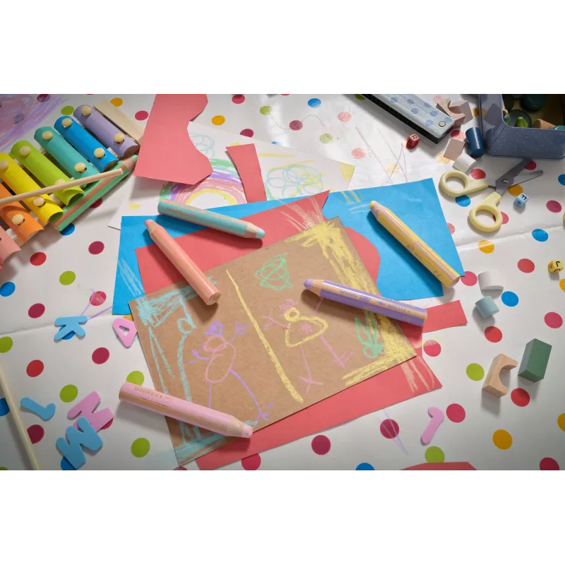 STABILO woody 3 in 1 Multitalentstift Pastel Spalvotų Pieštukų Rinkinys - 6 vnt., Apvalūs, FSC sertifikuoti, Vandenyje tirpūs