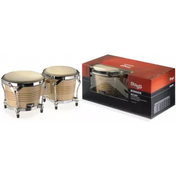Stagg BW 200 N medinės bongos - natūralūs Siam ąžuolo korpusai, 6,5 colio ir 7,5 colio odinės galvos, juoda milteliniu būdu dažyta techninė įranga