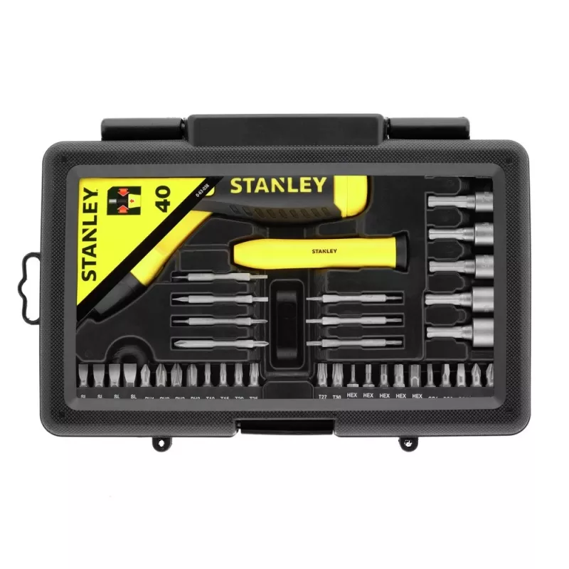STANLEY 38 dalių reketinis atsuktuvų rinkinys su pistoletine rankena