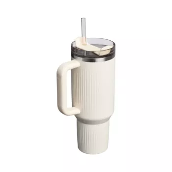 STANLEY The Quencher H2.0 Fluted Tumbler 1,18L blizgus kreminis su šiaudeliu