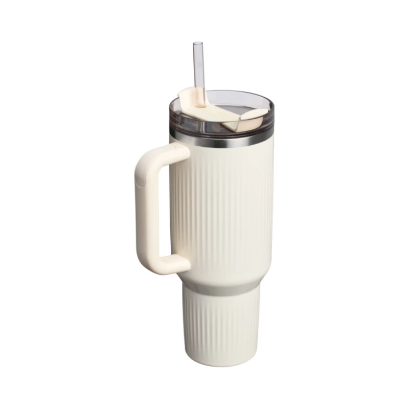 STANLEY The Quencher H2.0 Fluted Tumbler 1,18L blizgus kreminis su šiaudeliu