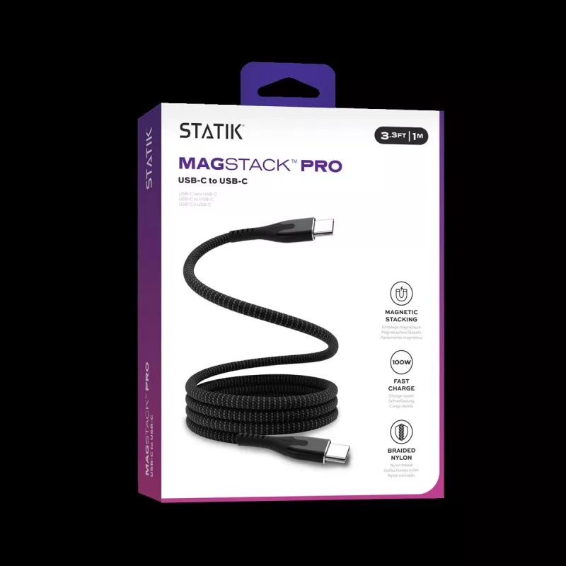 STATIK MagStack Pro Magnetinis laidas USB-C į USB-C 1m Juodas