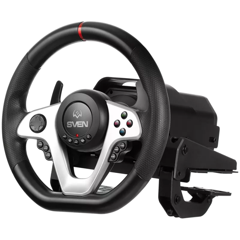 Vairas SVEN GC-W1000 su pedalais, pavarų dėže, jėgos grįžtamuoju ryšiu, D-padu, 17 mygtukais, skirtas Xbox One/PS4/PC/X-D-Inpu