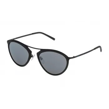 STING Unisex akiniai nuo saulės SST07552531X - stačiakampis juodas rėmelis, pilki polikarbonatiniai lęšiai, UV400 apsauga, 52 mm lęšio plotis