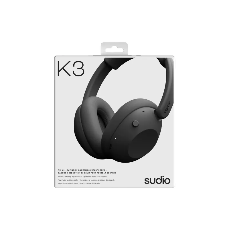 Sudio K3 belaidės ausinės su hibridine ANC, Bluetooth 5.3, 60 val. baterija, juodos spalvos