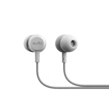 Sudio V3 visiškai belaidės ausinės su USB-C įkrovimo dėklu, dvigubi mikrofonai, jutiklinis valdymas, IPX4 atsparios purslams, pilkos baltos spalvos