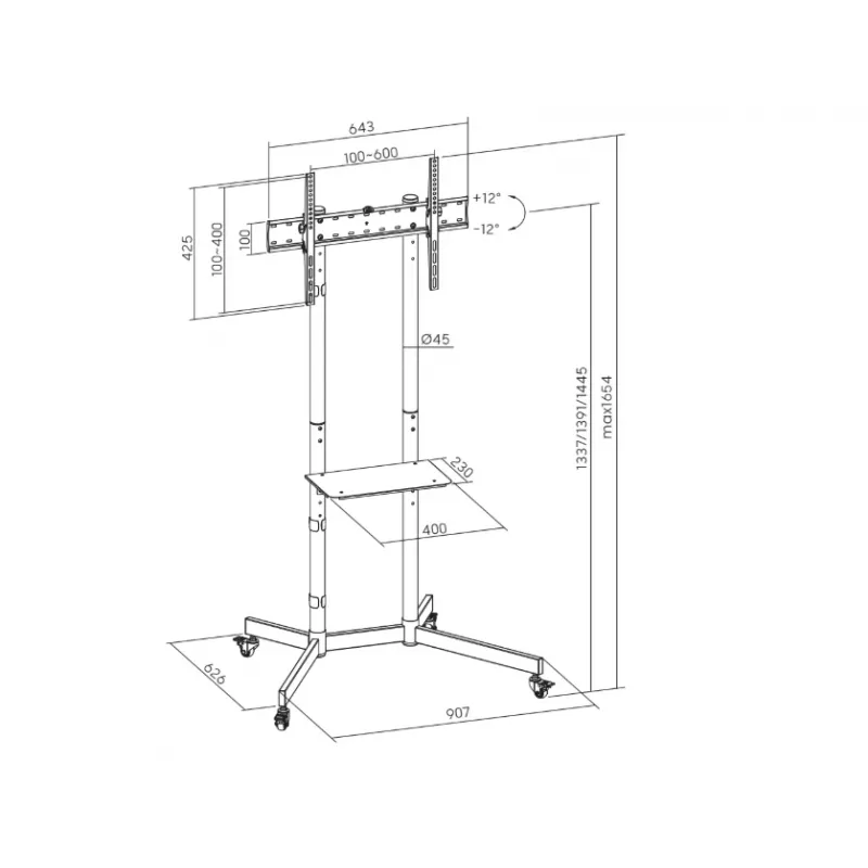 Sunne Floor Stand S1122 TV vežimėlis 37-70 colių Juodas 45 kg talpa