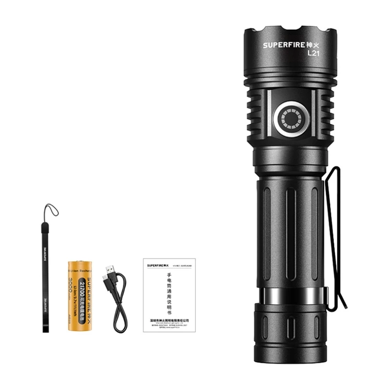Superfire L21 Flashlight 2300 Lumenų P70 LED USB-C Įkraunamas IP44