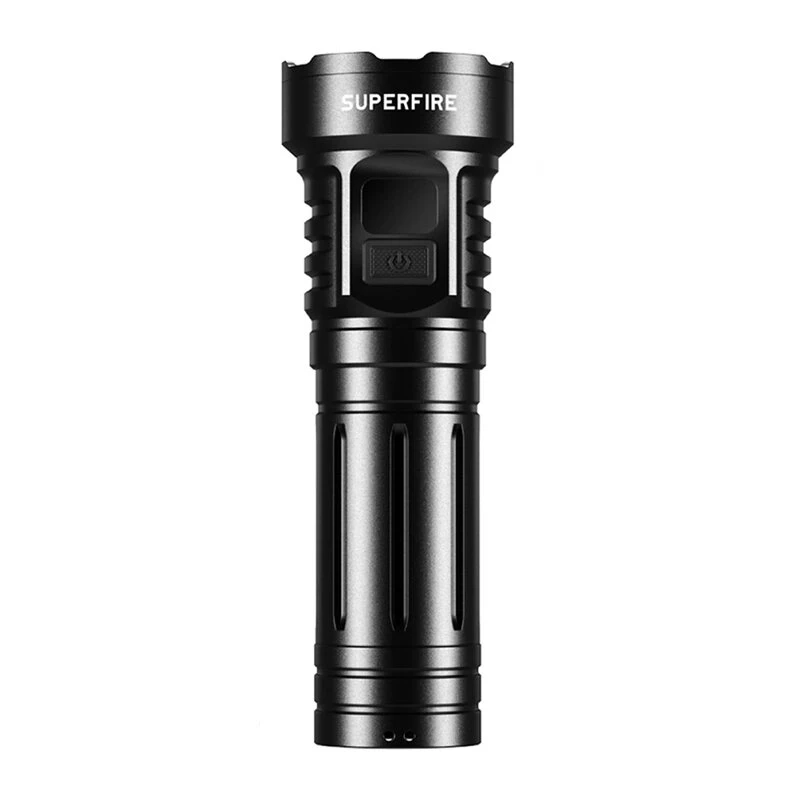 Superfire L24 USB-C įkraunamas LED žibintuvėlis, 2500 liumenų, 500 m spindulys, IP44, juodos spalvos