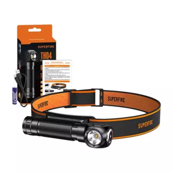 Superfire TH04 LED 2-in-1 Headlamp Flashlight, 600 Lumen, įkraunamas per USB-C, 5 režimai, 150 m šviesos spindulys