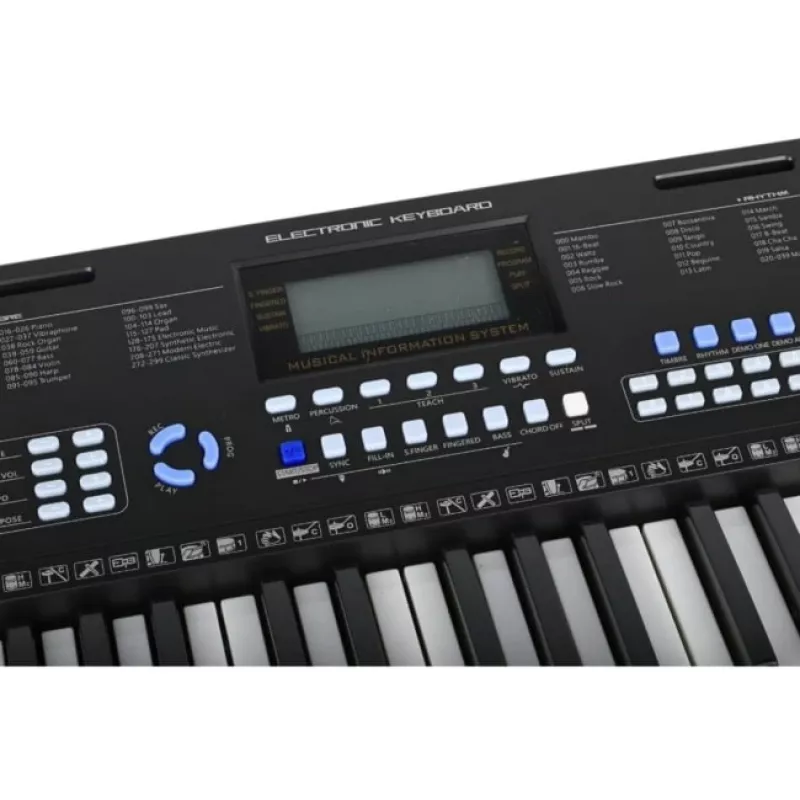 SUPRIMO EK611 61 klavišų vaikų mokomoji klaviatūra su LCD ekranu, 200 garsų, 128 ritmų, mikrofonu ir natų stovu