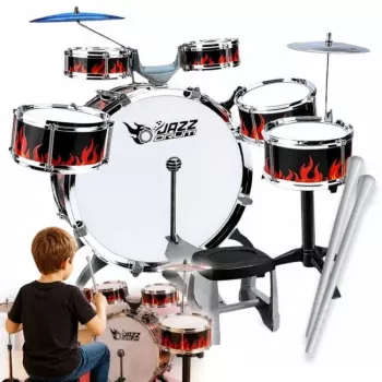 SUPRIMO K-DRUMS 2 didelis vaikiškas būgnų komplektas su 6 būgnais, raudonas/juodas