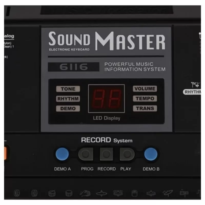 SUPRIMO MQ 6116 61 klavišų vaikų mokymosi klaviatūra su LCD, 128 balsų, 128 ritmų, įrašymu, mikrofono įvestimi, juoda