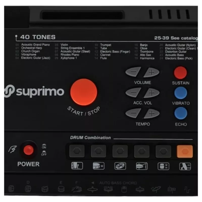SUPRIMO MQ 6116 61 klavišų vaikų mokymosi klaviatūra su LCD, 128 balsų, 128 ritmų, įrašymu, mikrofono įvestimi, juoda