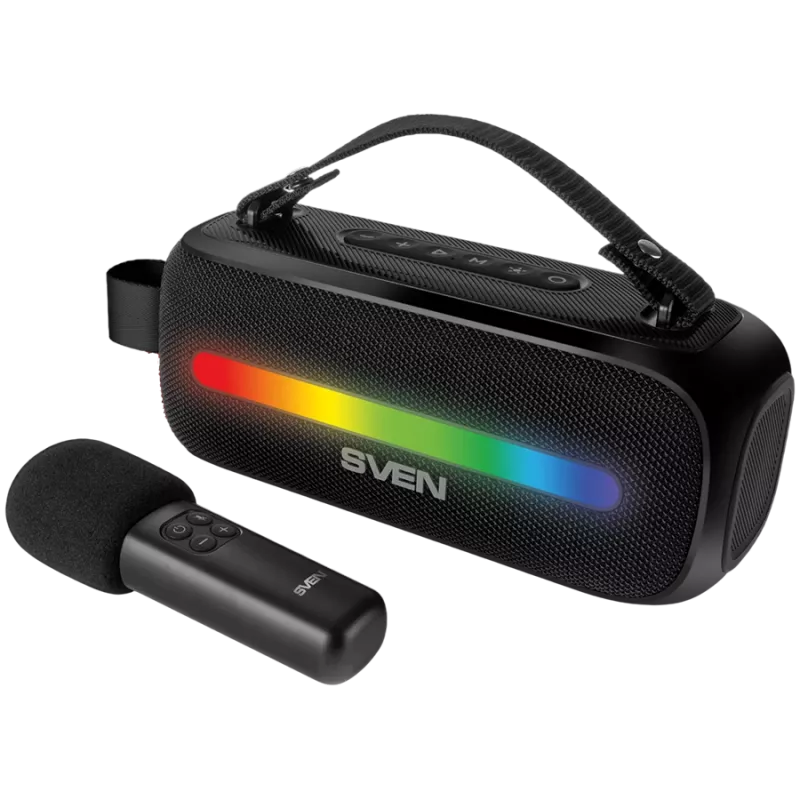SVEN PS-255 Garsiakalbis, juodas (12W, Bluetooth, FM, USB, karaoke mikrofonas, 3600mAh)
